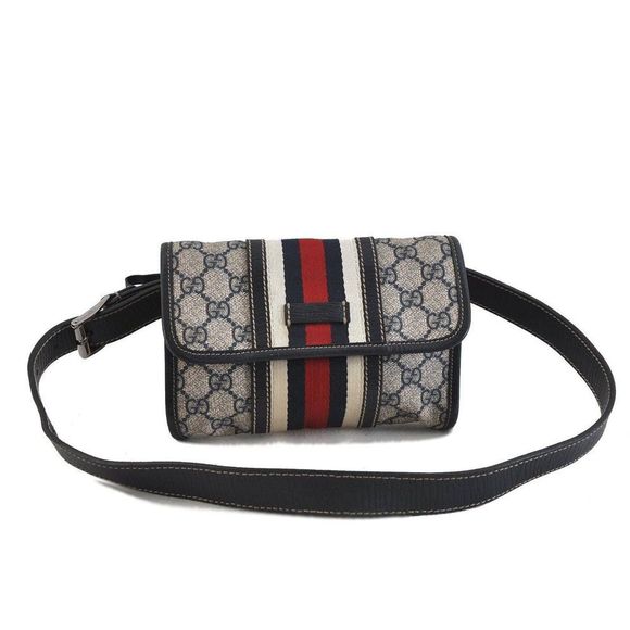 GUCCI Sherry Line Waist Bum Bag PVC Navy Blue - Picture 1 of 11